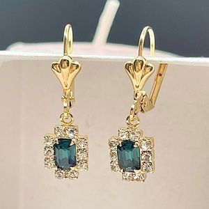 18k Gold Filled Emerald Cubic Zirconia French Lock Earrings ✨